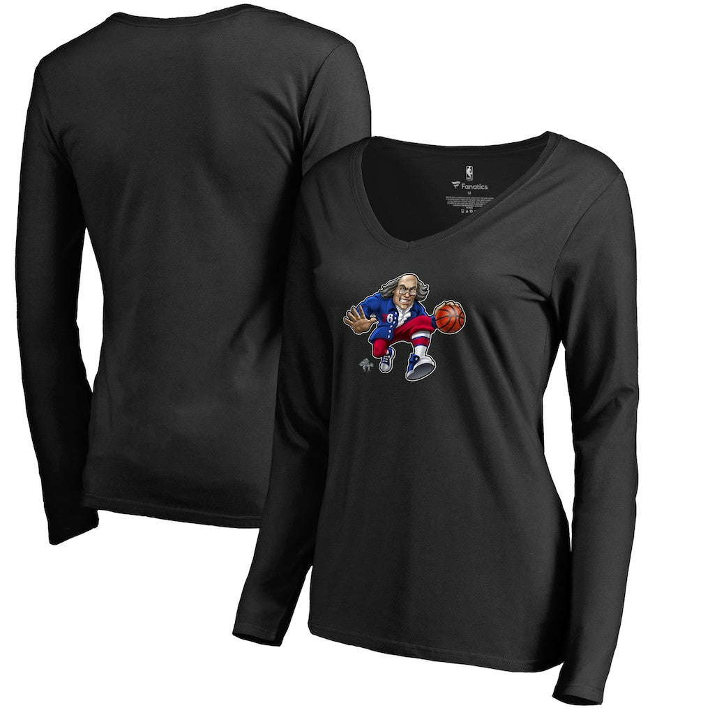 NBA Philadelphia 76ers Women's Midnight Mascot Long Sleeve V-Neck T-Shirt