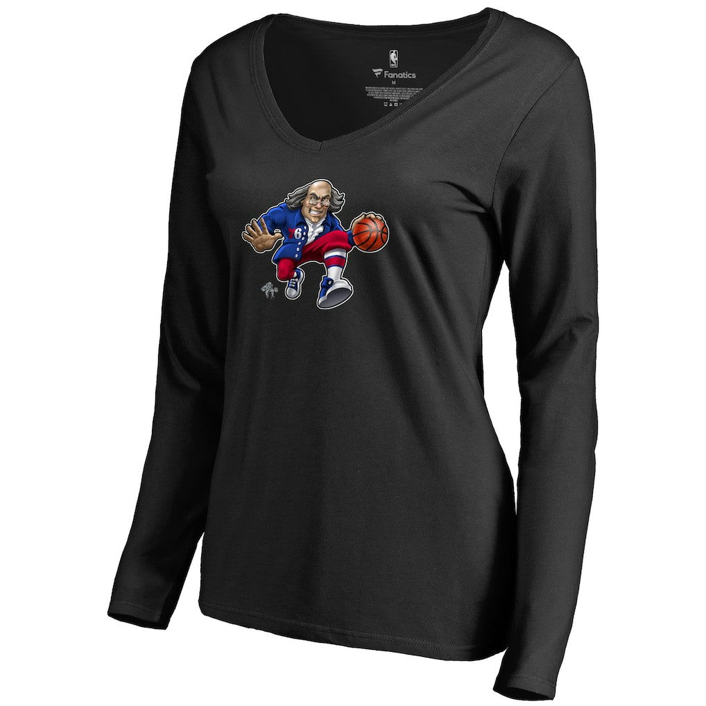 NBA Philadelphia 76ers Women's Midnight Mascot Long Sleeve V-Neck T-Shirt