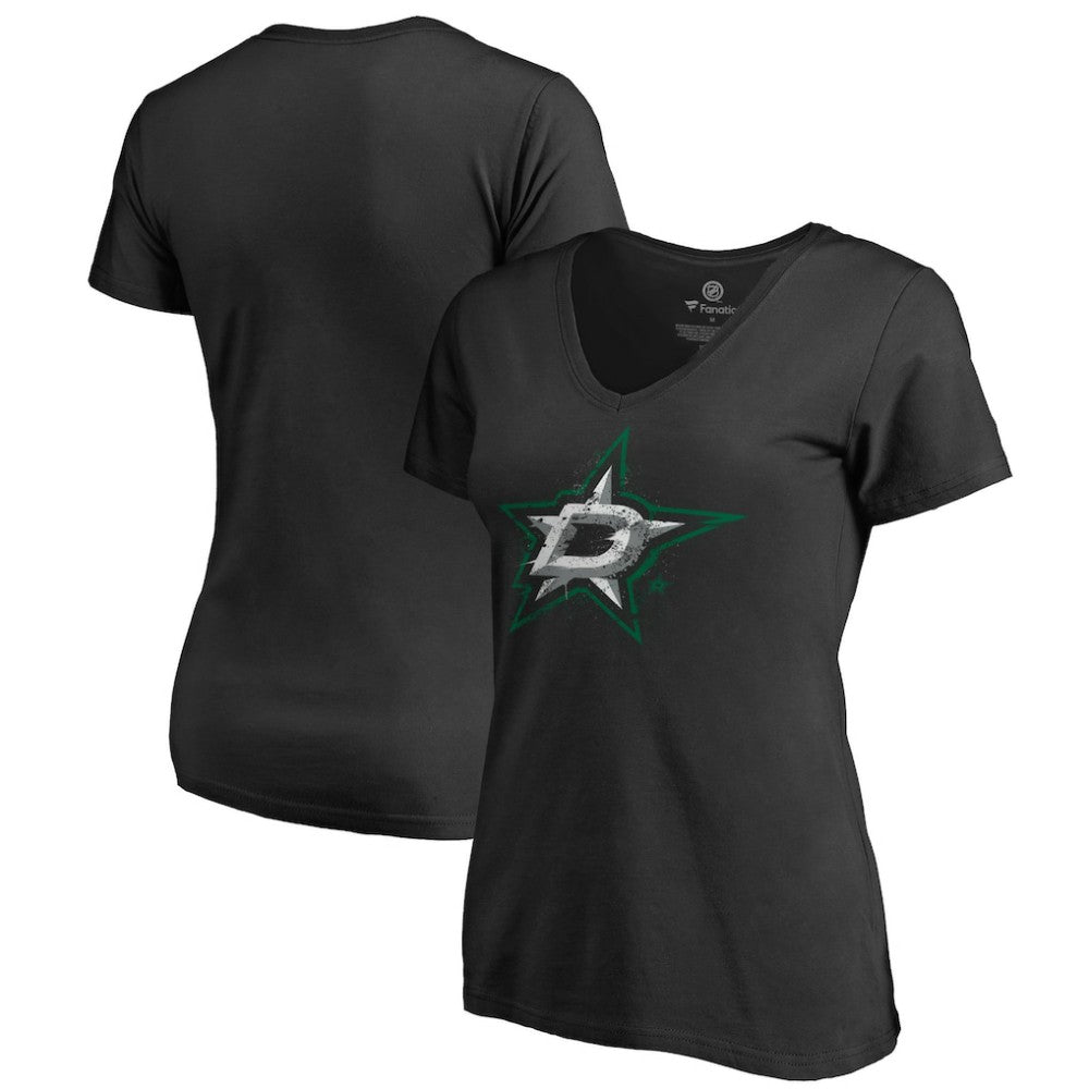 NHL Black Dallas Stars Women's Splatter Logo V-Neck T-Shirt