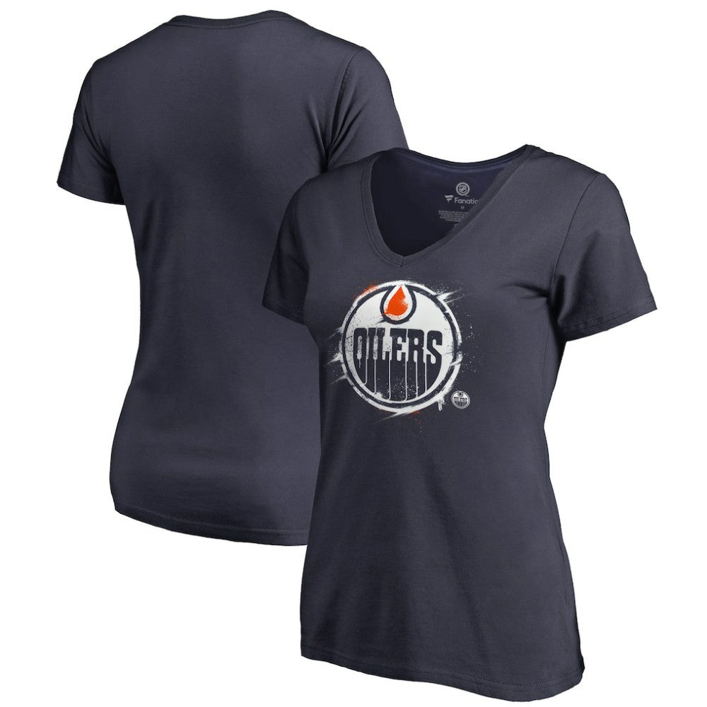 NHL Navy Edmonton Oilers Women's Splatter Logo V-Neck T-Shirt