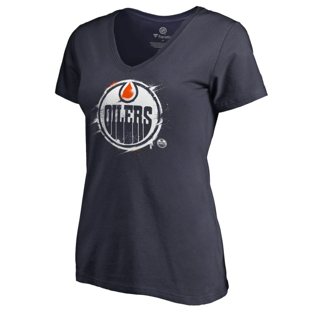 NHL Navy Edmonton Oilers Women's Splatter Logo V-Neck T-Shirt