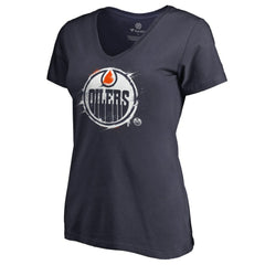 NHL Navy Edmonton Oilers Women's Splatter Logo V-Neck T-Shirt