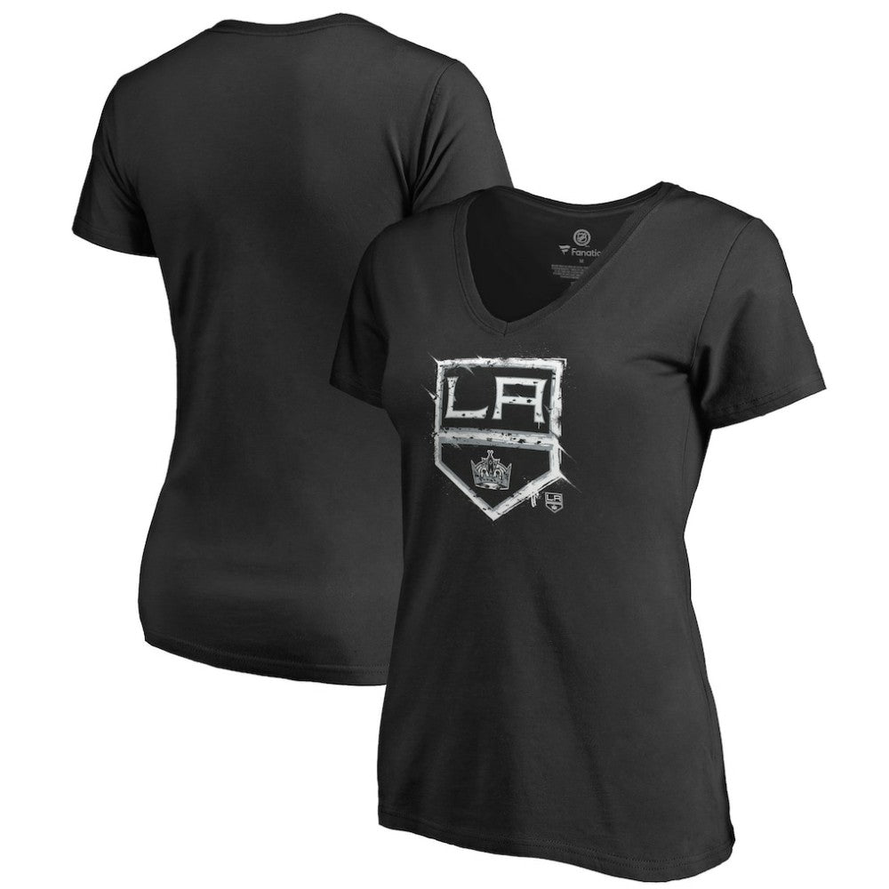 NHL Black Los Angeles Kings Women's Splatter Logo V-Neck T-Shirt