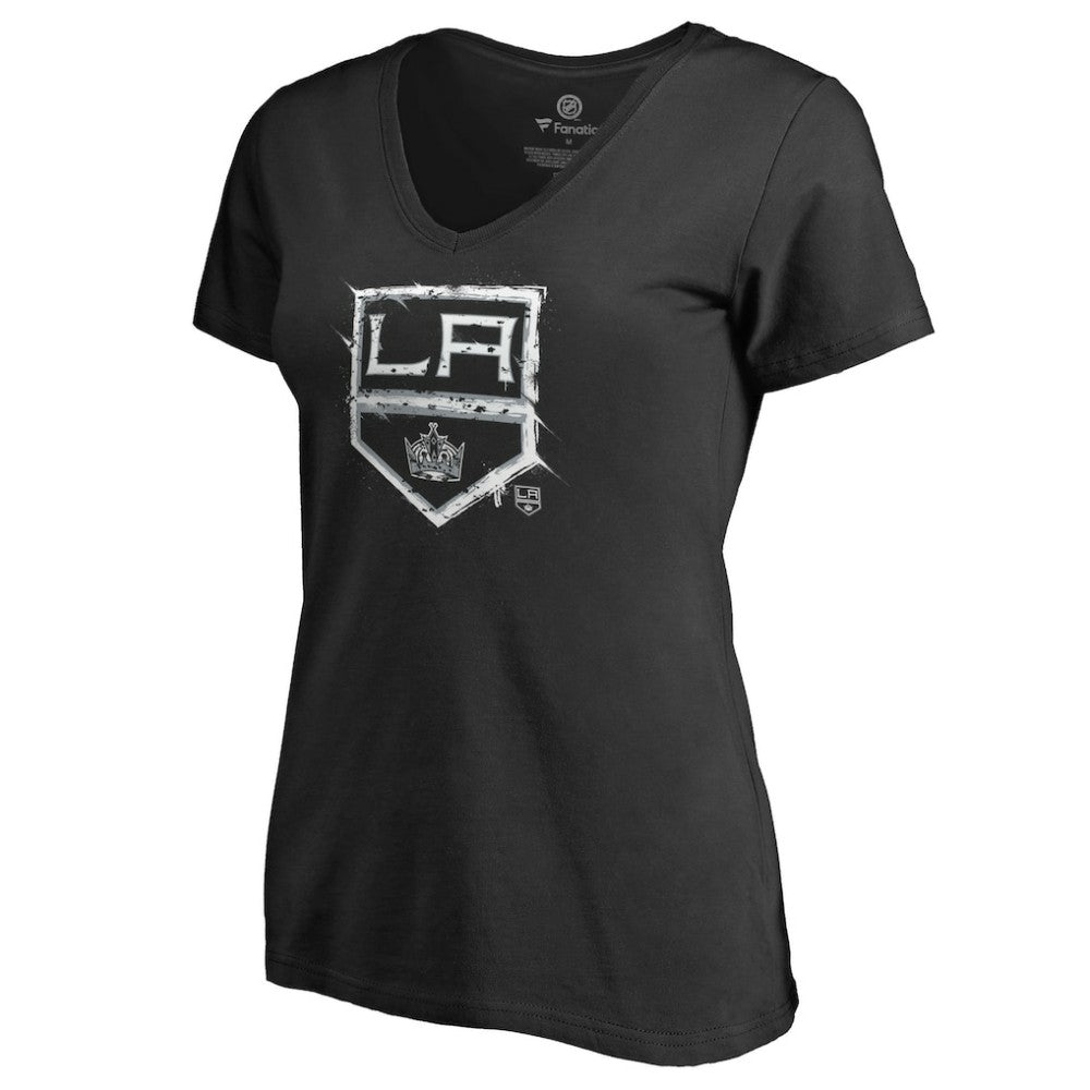 NHL Black Los Angeles Kings Women's Splatter Logo V-Neck T-Shirt