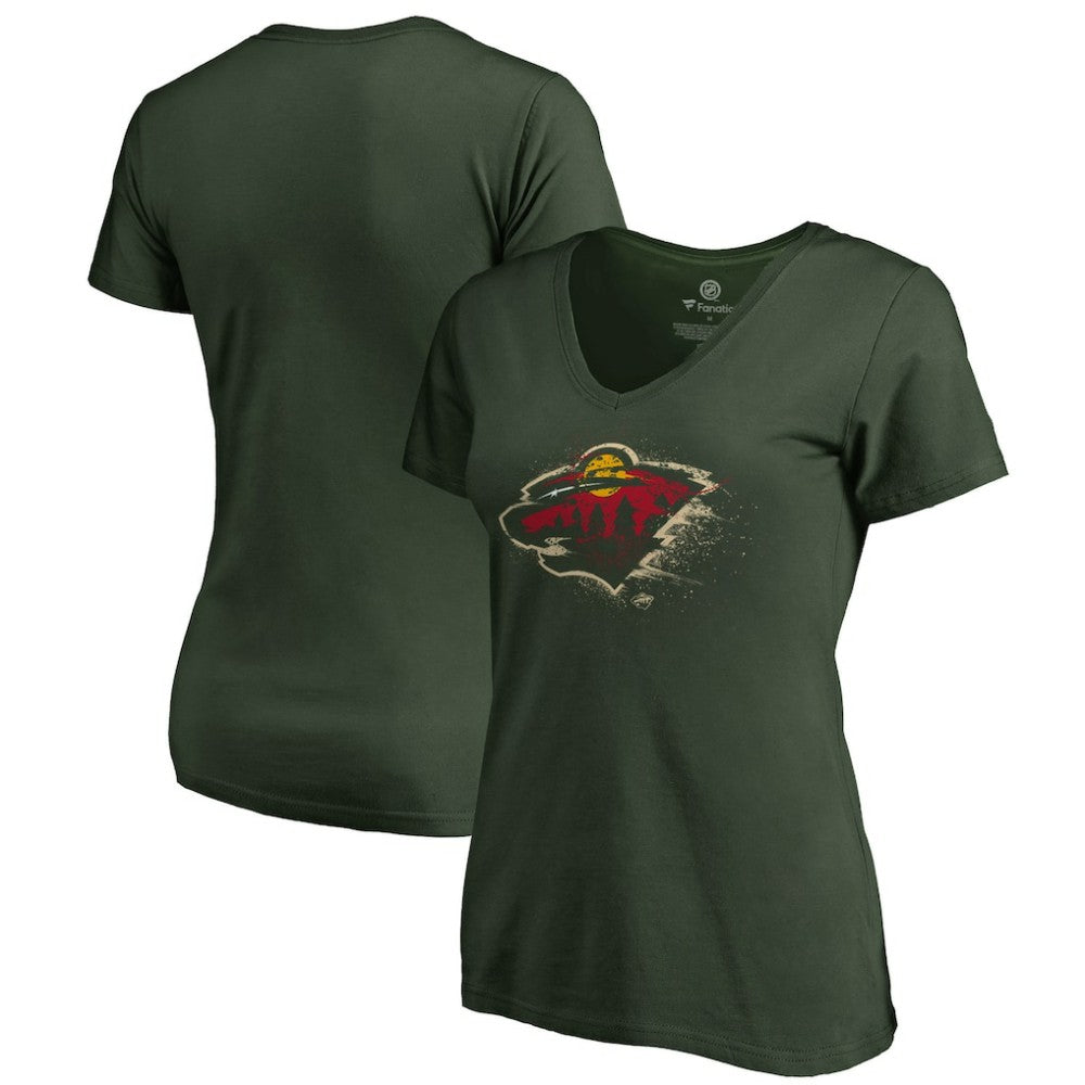 NHL Green Minnesota Wild Women's Splatter Logo V-Neck T-Shirt