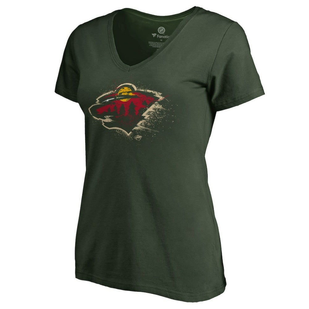 NHL Green Minnesota Wild Women's Splatter Logo V-Neck T-Shirt