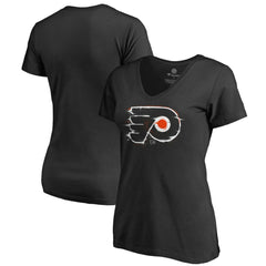 NHL Black Philadelphia Flyers Women's Splatter Logo V-Neck T-Shirt