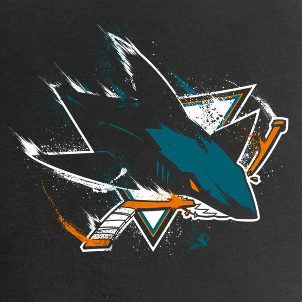 NHL Black San Jose Sharks Women's Splatter Logo V-Neck T-Shirt
