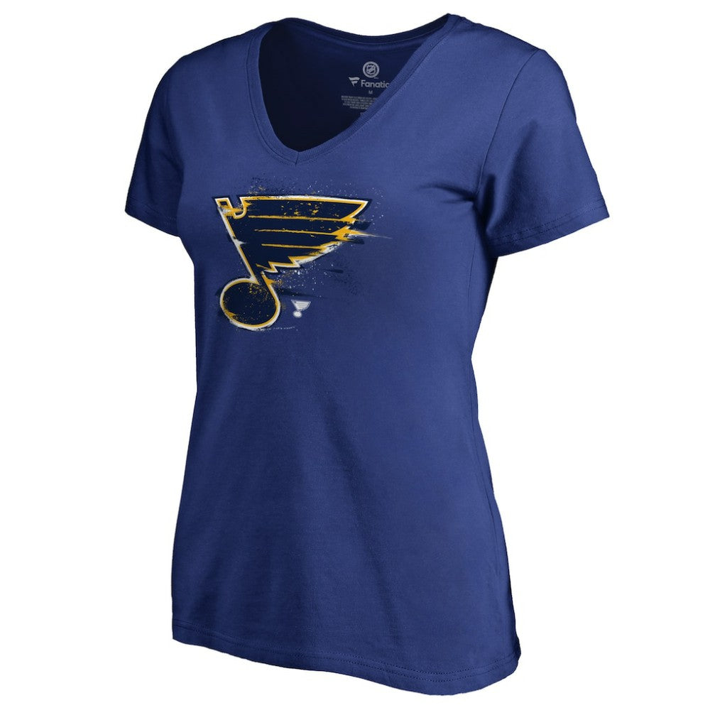 NHL Royal St. Louis Blues Women's Splatter Logo V-Neck T-Shirt