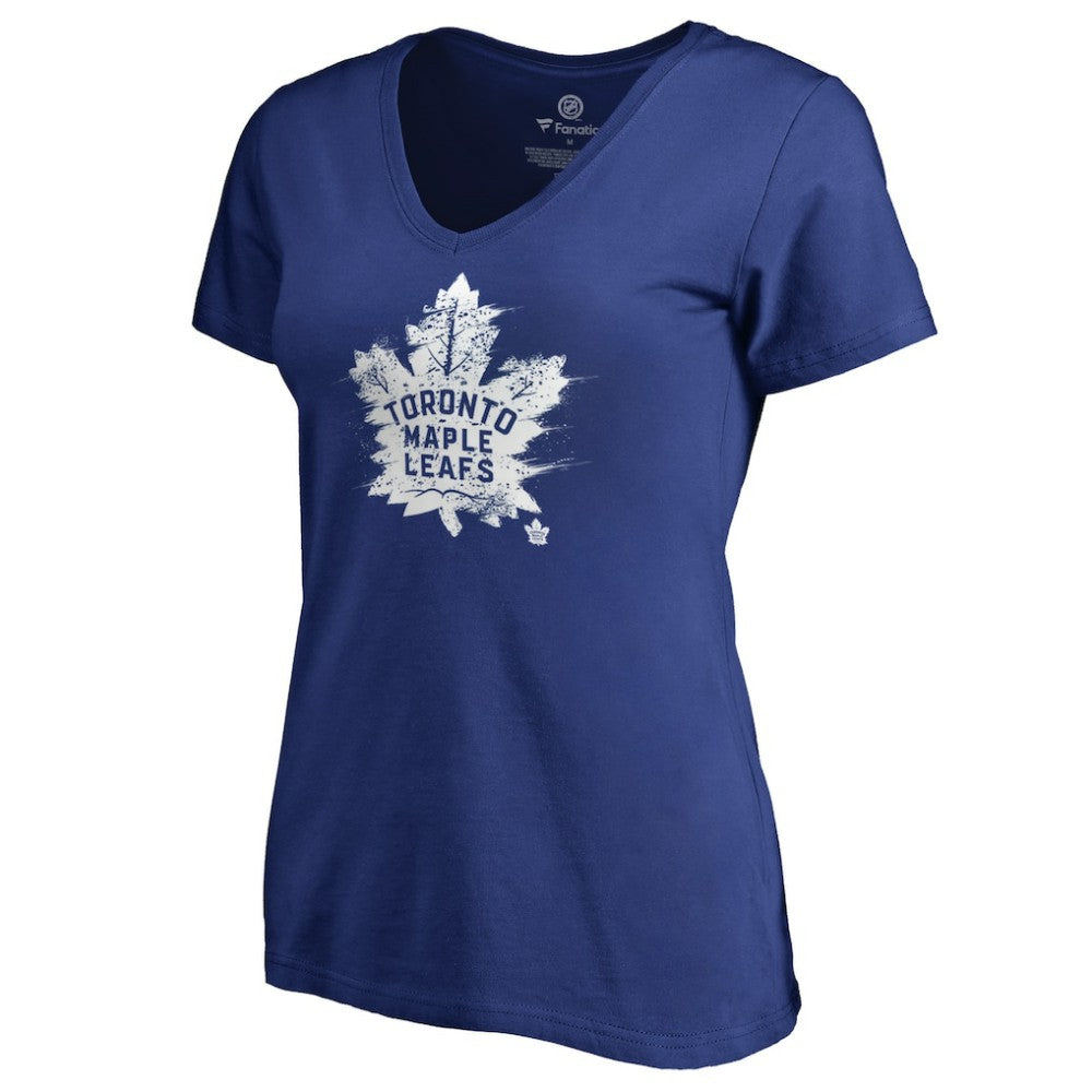 NHL Royal Toronto Maple Leafs Women's Splatter Logo V-Neck T-Shirt