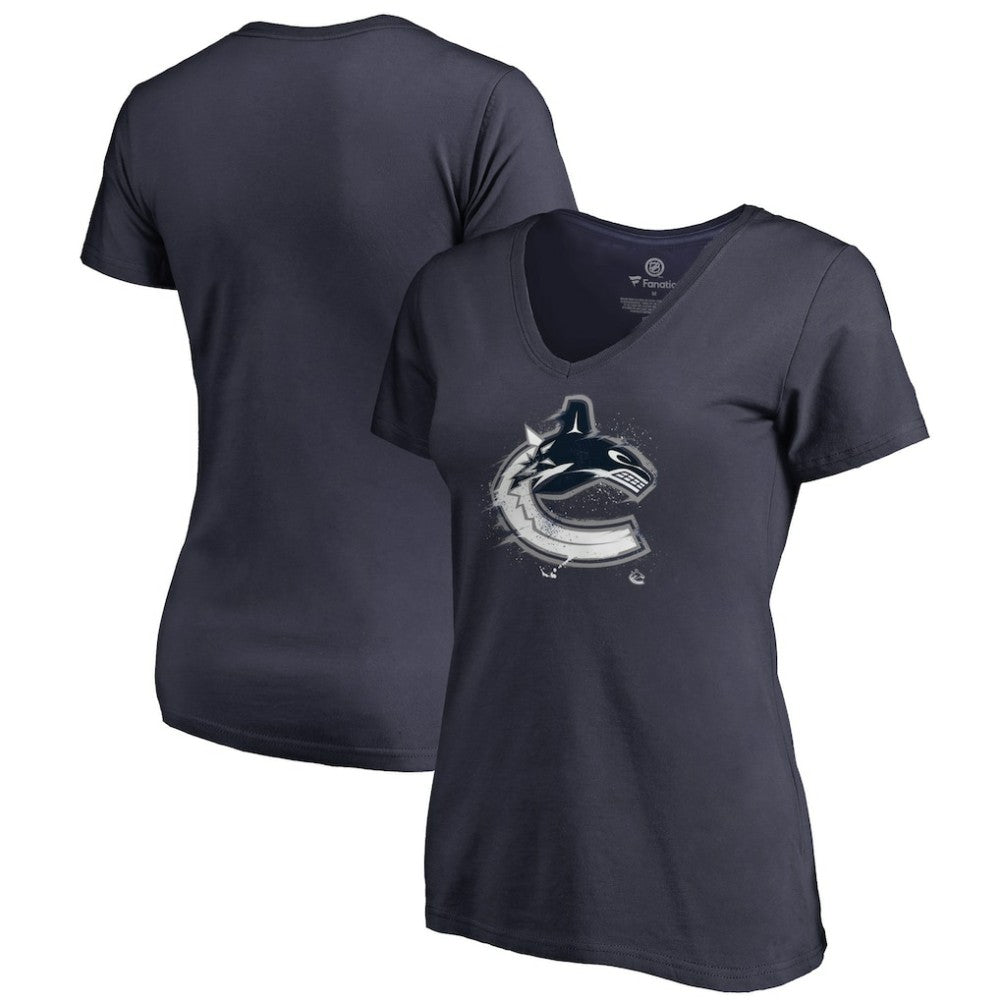 NHL Navy Vancouver Canucks Women's Splatter Logo V-Neck T-Shirt