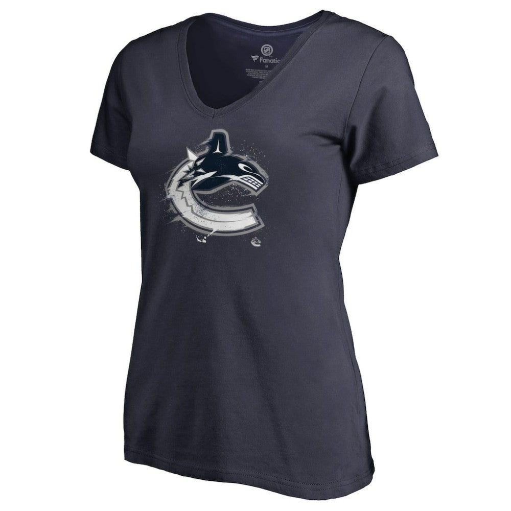 NHL Navy Vancouver Canucks Women's Splatter Logo V-Neck T-Shirt