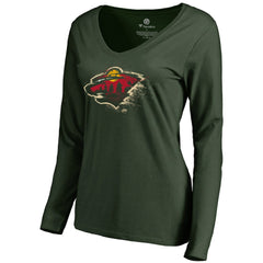 NHL Green Minnesota Wild Women's Splatter Logo V-Neck Long Sleeve T-Shirt
