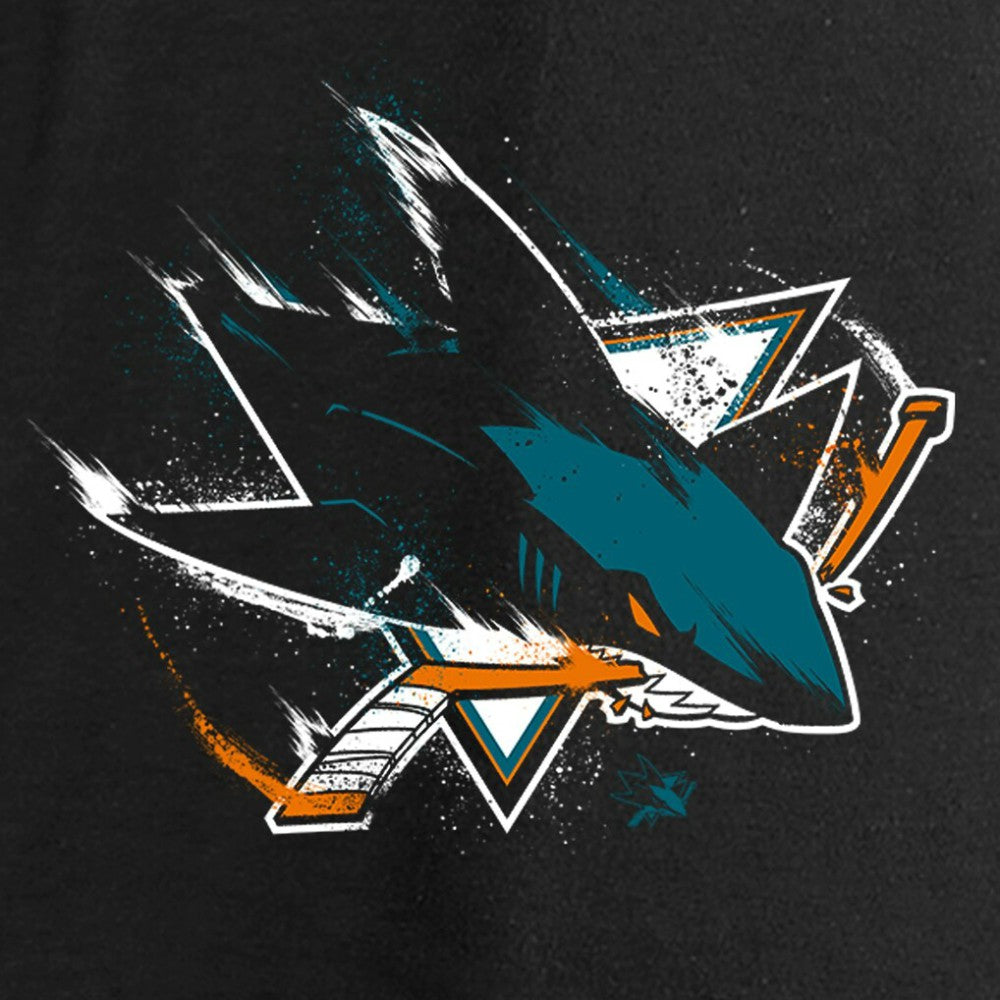 NHL Black San Jose Sharks Women's Splatter Logo V-Neck Long Sleeve T-Shirt