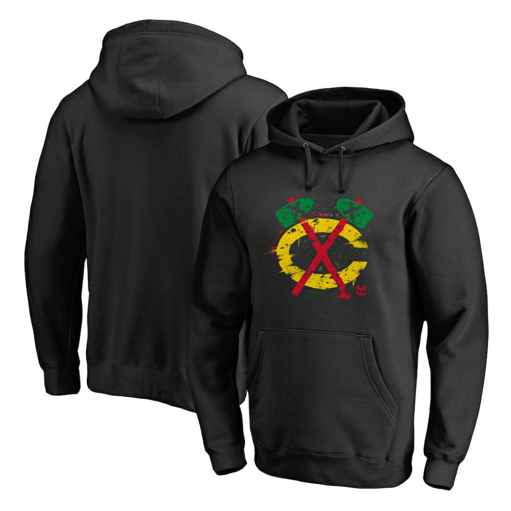 NHL Black Chicago Blackhawks Splatter Logo Pullover Hoodie