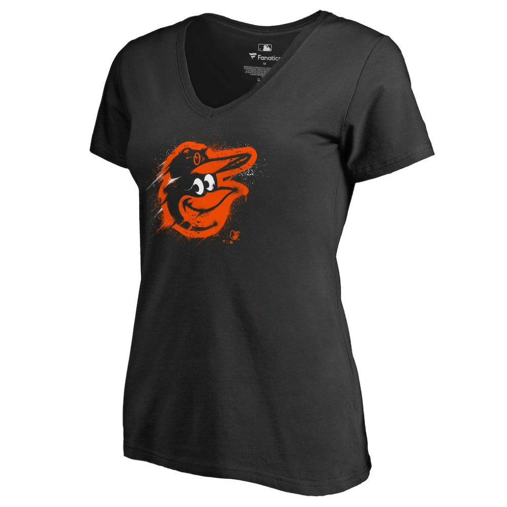 MLB Baltimore Orioles Women's Splatter Logo V-Neck T-Shirt