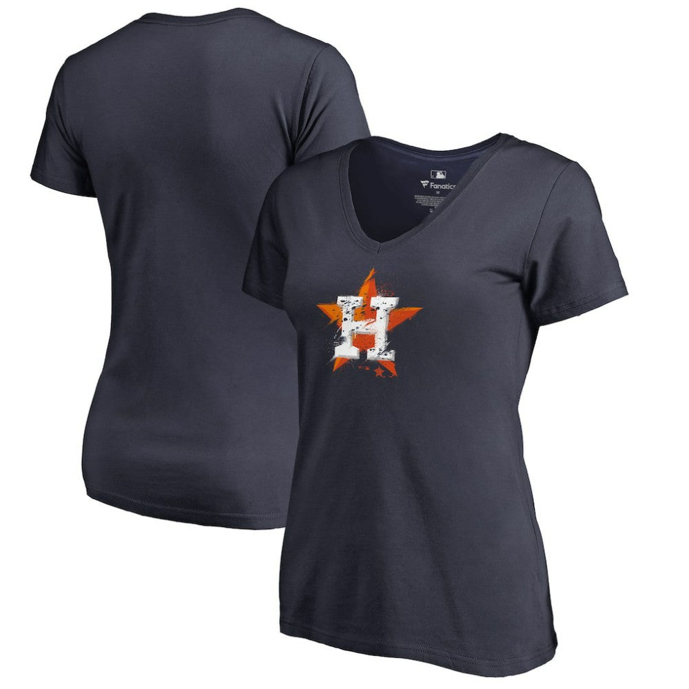 MLB Houston Astros Women's Splatter Logo V-Neck T-Shirt