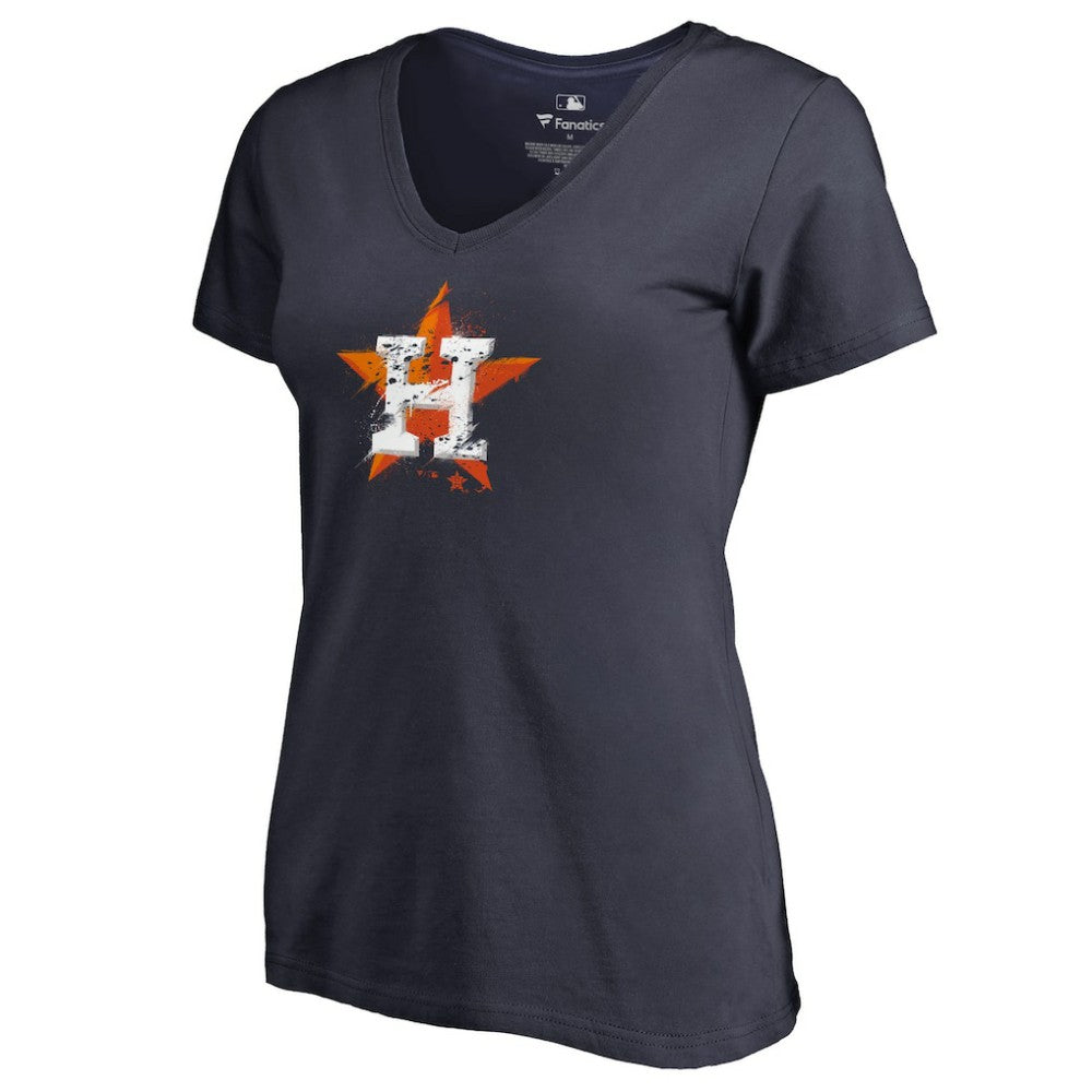 MLB Houston Astros Women's Splatter Logo V-Neck T-Shirt