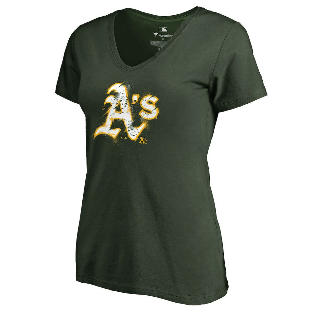 MLB Athletics Women's Splatter Logo V-Neck T-Shirt