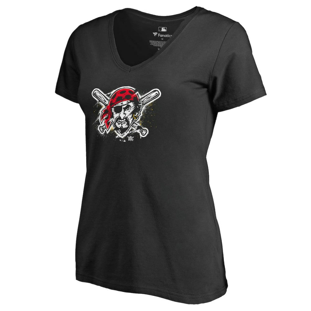 MLB Pittsburgh Pirates Women's Splatter Logo V-Neck T-Shirt