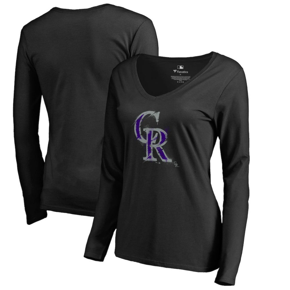 MLB Colorado Rockies Women's Splatter Logo Long Sleeve V-Neck T-Shirt