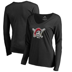 MLB Pittsburgh Pirates Women's Splatter Logo Long Sleeve V-Neck T-Shirt