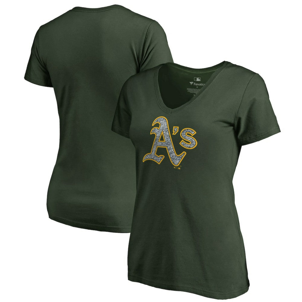 MLB Athletics Women's Static Logo V-Neck T-Shirt