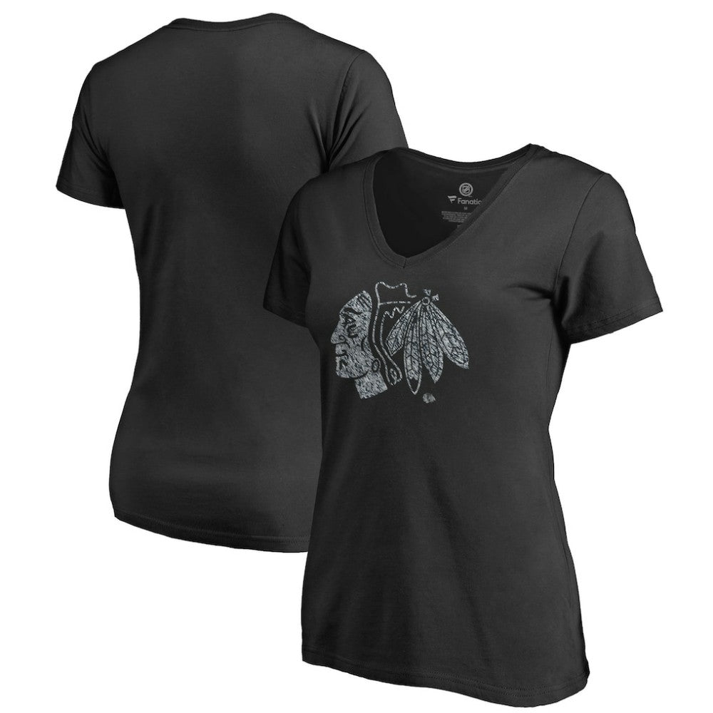 NHL Black Chicago Blackhawks Women's Static Logo V-Neck T-Shirt