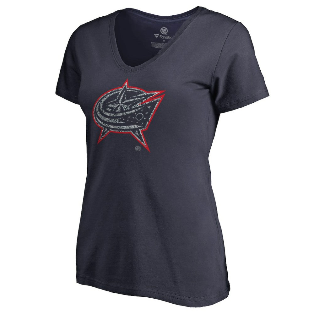NHL Navy Columbus Blue Jackets Women's Static Logo V-Neck T-Shirt