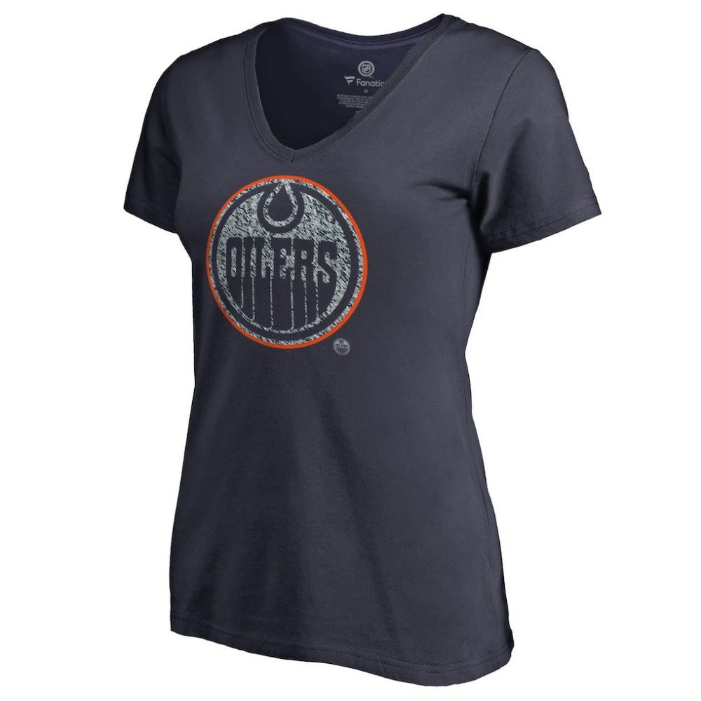 NHL Navy Edmonton Oilers Women's Static Logo V-Neck T-Shirt