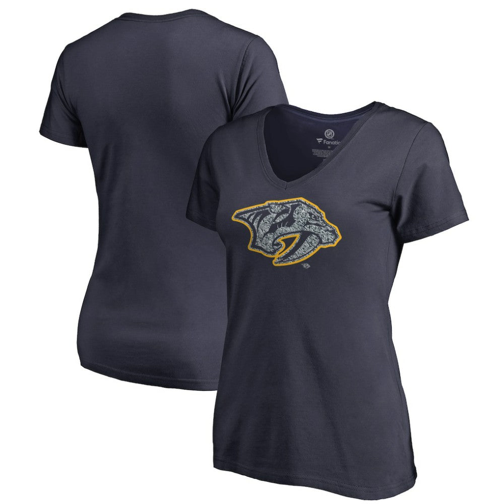 NHL Navy Nashville Predators Women's Static Logo V-Neck T-Shirt