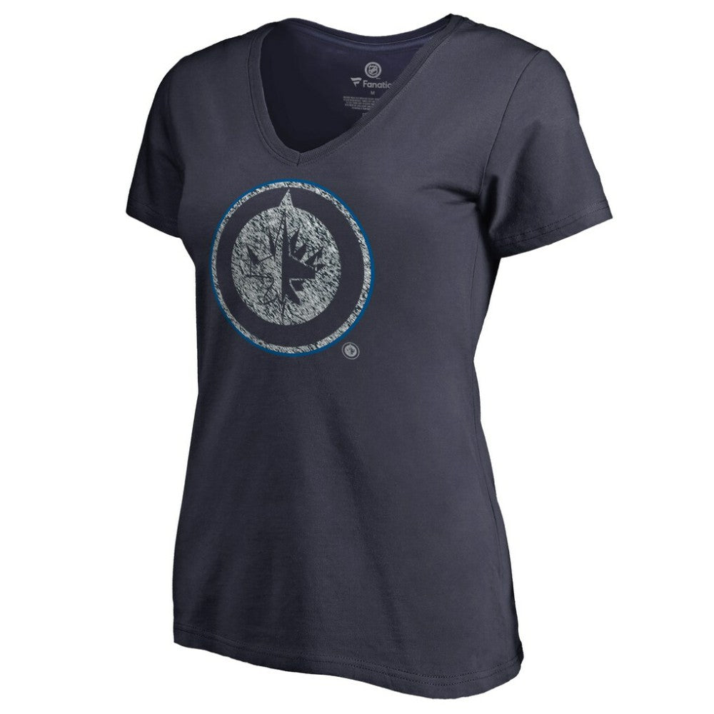NHL Navy Winnipeg Jets Women's Static Logo V-Neck T-Shirt