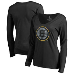 NHL Black Boston Bruins Women's Static Logo Long Sleeve V-Neck T-Shirt