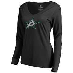 NHL Black Dallas Stars Women's Static Logo Long Sleeve V-Neck T-Shirt
