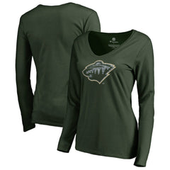 NHL Green Minnesota Wild Women's Static Logo Long Sleeve V-Neck T-Shirt