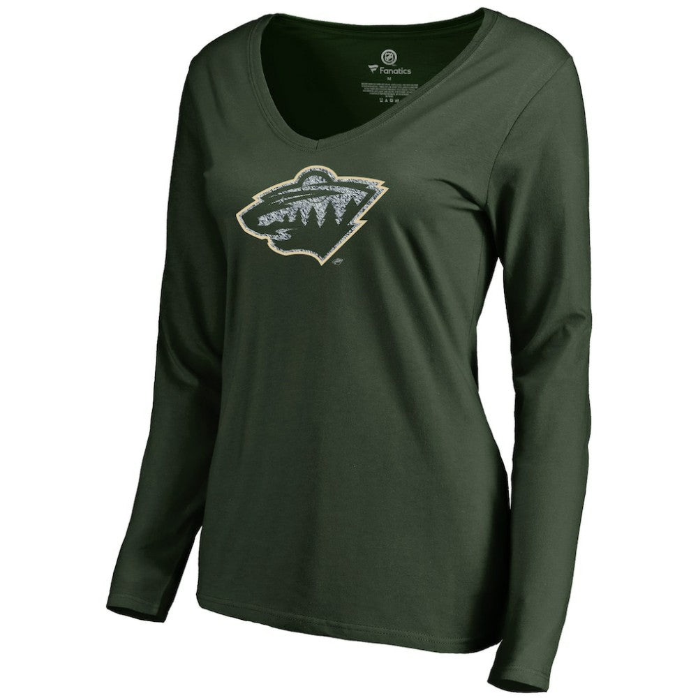 NHL Green Minnesota Wild Women's Static Logo Long Sleeve V-Neck T-Shirt