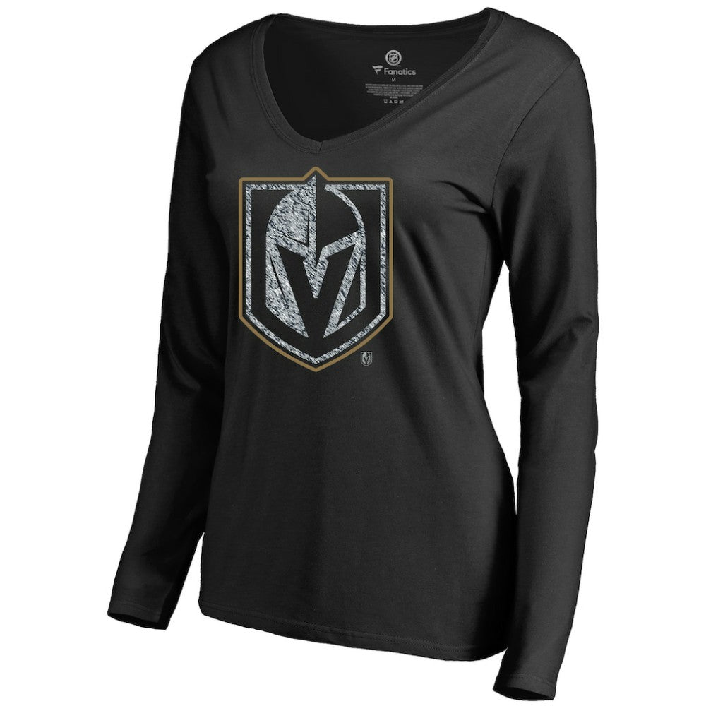 NHL Black Vegas Golden Knights Women's Static Logo Long Sleeve V-Neck T-Shirt