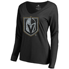 NHL Black Vegas Golden Knights Women's Static Logo Long Sleeve V-Neck T-Shirt