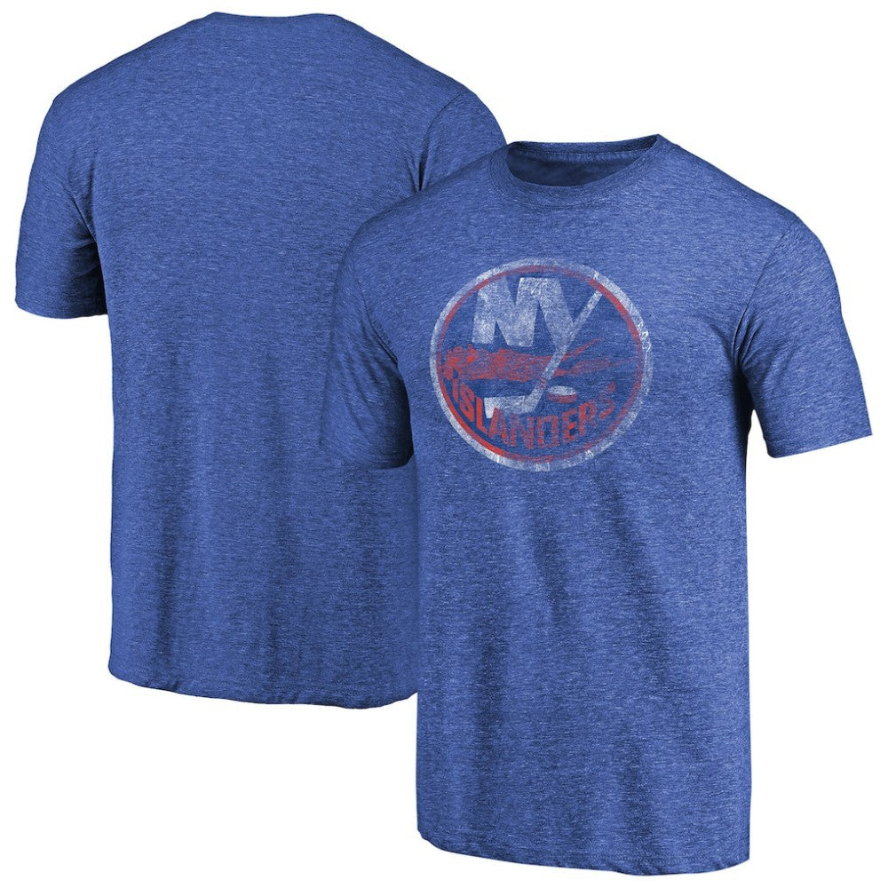 NHL Royal New York Islanders Throwback Vintage Logo Tri-Blend T-Shirt