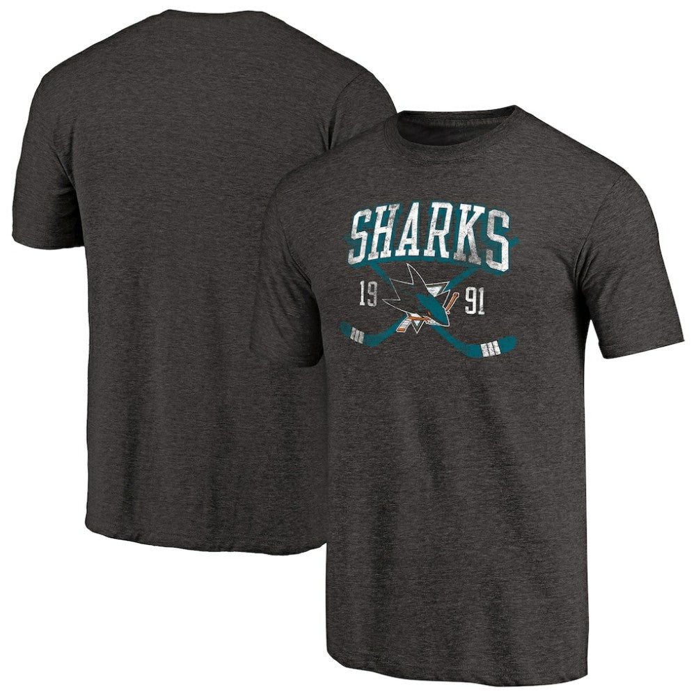 NHL Black San Jose Sharks Vintage Collection Line Shift Tri-Blend T-Shirt