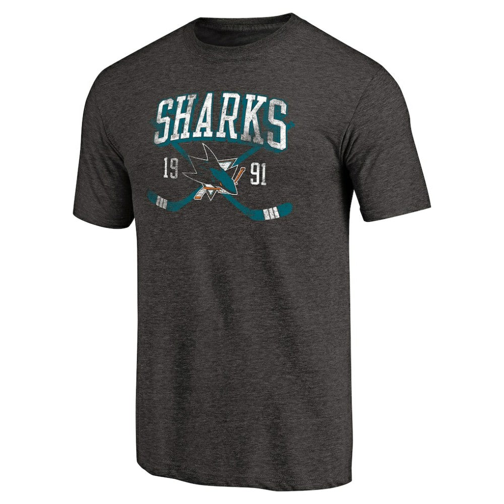 NHL Black San Jose Sharks Vintage Collection Line Shift Tri-Blend T-Shirt