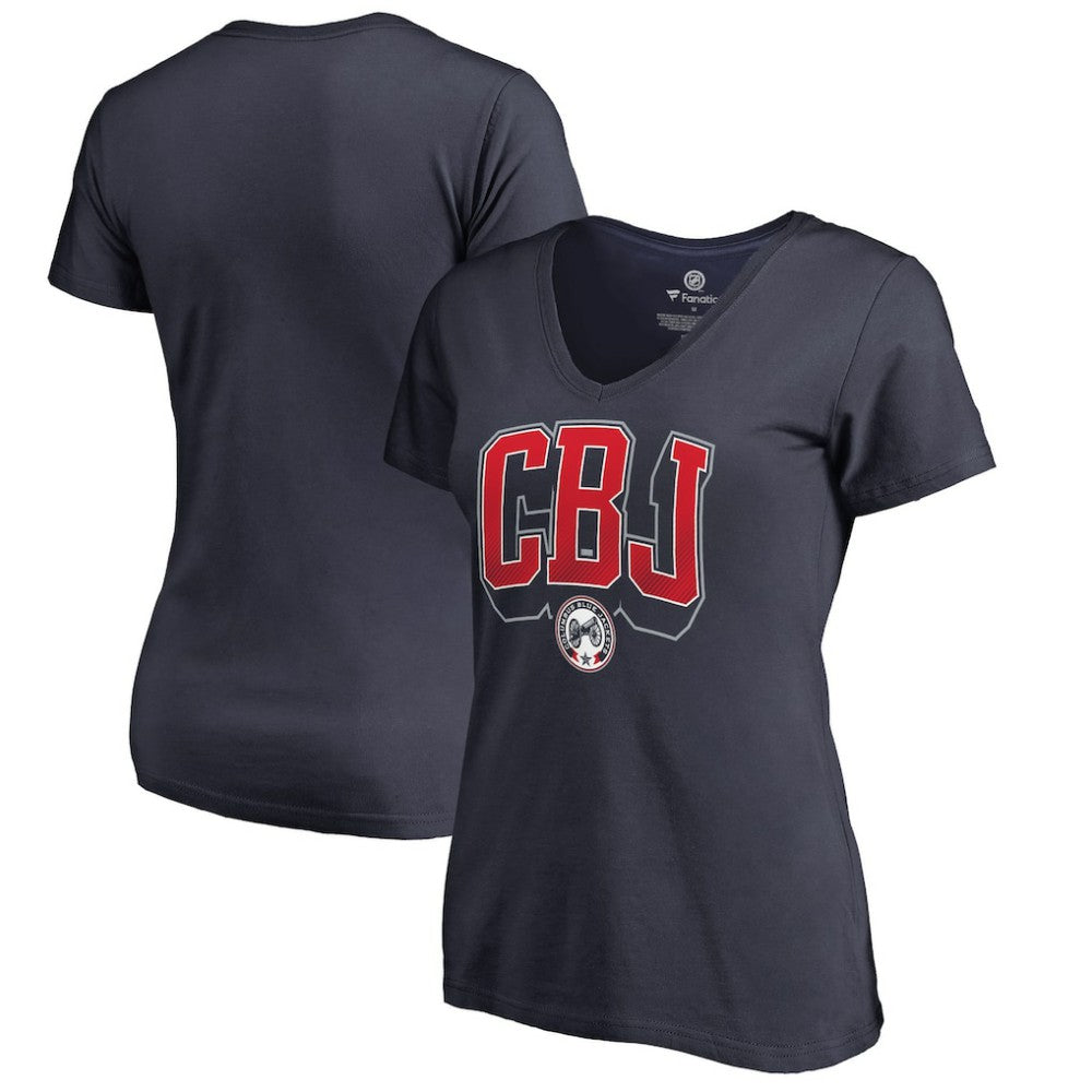 NHL Navy Columbus Blue Jackets Women's Fan Favorite Team Slogan V-Neck T-Shirt