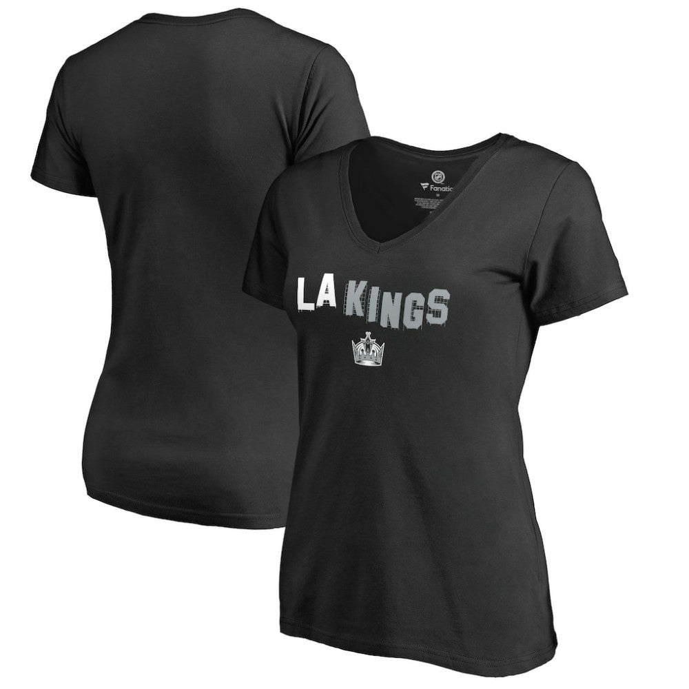 NHL Black Los Angeles Kings Women's Fan Favorite Team Slogan V-Neck T-Shirt