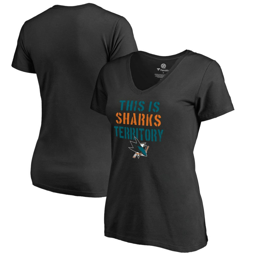 NHL Black San Jose Sharks Women's Fan Favorite Team Slogan V-Neck T-Shirt