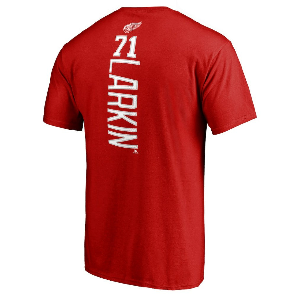 NHL Red Dylan Larkin Detroit Red Wings Team Logo Backer Name & Number T-Shirt