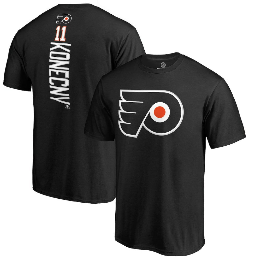 NHL Black Travis Konecny Philadelphia Flyers Team Logo Backer Name & Number T-Shirt