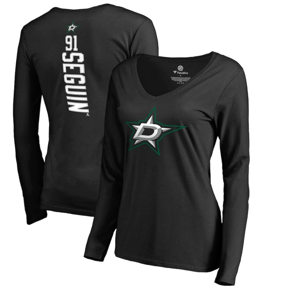 NHL Black Tyler Seguin Dallas Stars Women's Backer Name & Number Slim Fit Long Sleeve V-Neck T-Shirt