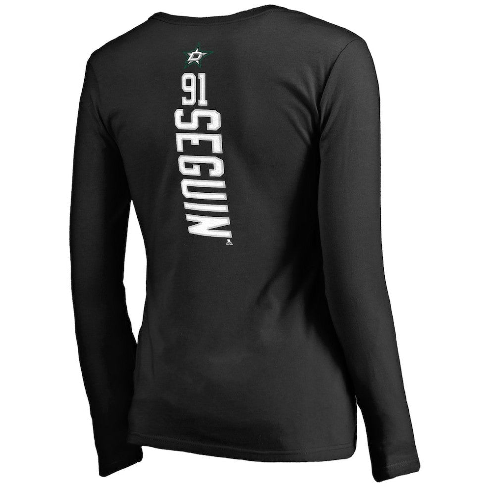 NHL Black Tyler Seguin Dallas Stars Women's Backer Name & Number Slim Fit Long Sleeve V-Neck T-Shirt