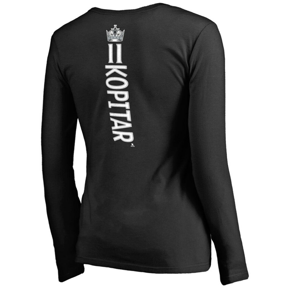 NHL Black Anze Kopitar Los Angeles Kings Women's Backer Name & Number Slim Fit Long Sleeve V-Neck T-Shirt