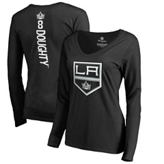 NHL Black Drew Doughty Los Angeles Kings Women's Backer Name & Number Slim Fit Long Sleeve V-Neck T-Shirt